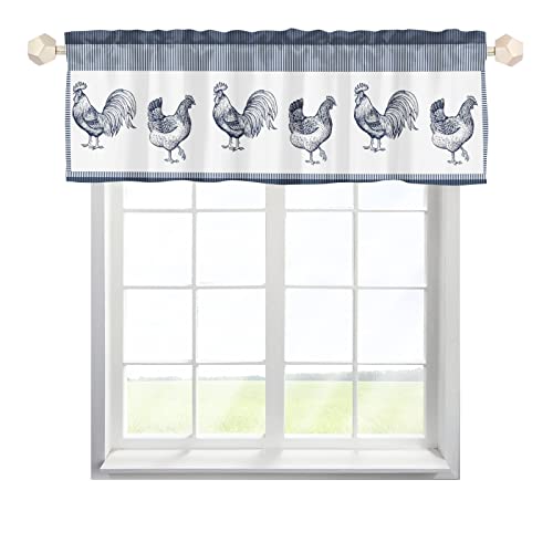 MYSLC Scheibengardinen Bistrogardine Kurze Fenster Huhn Hahn Henne Farm Tiere Marineblau Streifen Behandlung Vorhänge Schiebevorhänge Kurz Vorhang Behandlungsvorhänge für Küche 137x45cm,2 Stück von MYSLC