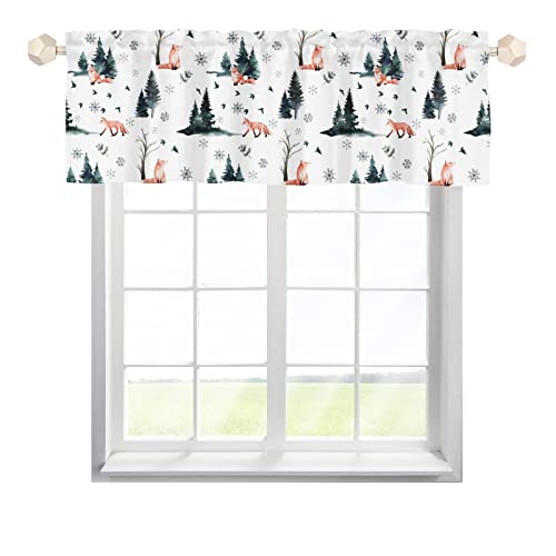 MYSLC Wald Fuchs Tiere Bistrogardine Scheibengardinen Kurze Fenster Schneeflocke Wald Vögel Behandlung Vorhänge Schiebevorhänge Kurze Vorhänge Küchenvorhang Volant für Badezimmer 137x45cm,1 Stück von MYSLC