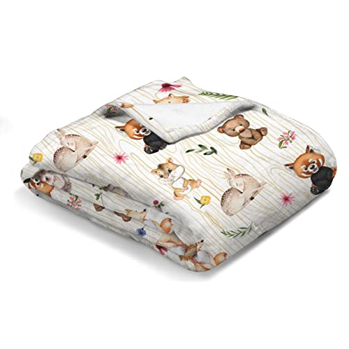 MYSLC Waldtiere Wald Fuchs Hirsch Babydecke Unisex Kinder Decke Kuscheldecke Wohndecke Tagesdecke Krabbeldecke Flanell Reisedecke Neugeborenen Geschenk 76x102 cm von MYSLC