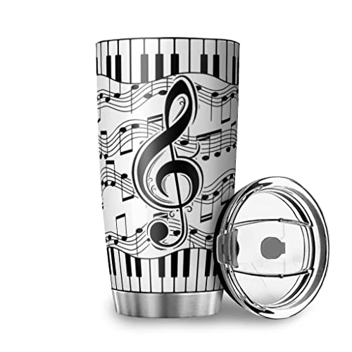 Musik Noten Reisebecher Kaffeebecher Weiße und Schwarze Klaviertasten Thermobecher Rostfreier Stahl Doppelwand Isolierung Tassen Becher Trinkbecher Musiknotation Isolier-Trinkbecher 600ml von MYSLC