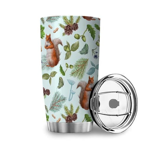 Nette Tiere Eichhörnchen Kiefernzapfen Kaffeebecher Reisebecher Thermobecher Schmetterling Kiefernzapfen Pilz Edelstahl Doppelwandige Isolierter Tasse Becher Reiseflasche Teebecher 600ml von MYSLC