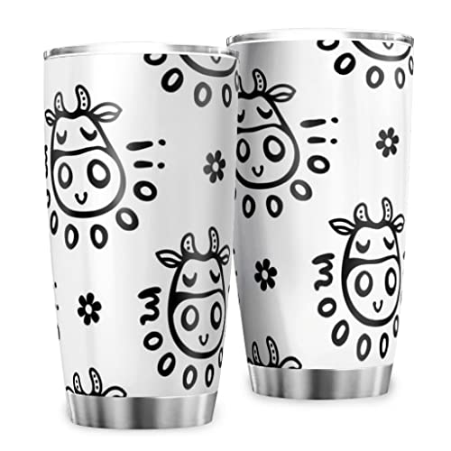 Reisebecher Kaffeebecher Cartoon Tiere MUH Kuh Thermobecher Edelstahl Rostfrei Doppelwandige Isolierter Tasse Becher mit spritzwassergeschütztem Deckel Edelstahlbecher Multicolor 600ml von MYSLC