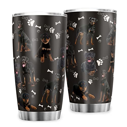 Reisebecher Kaffeebecher Schwarzer Rottweiler Hund Thermobecher Edelstahl Doppelwandige Isolierter Tassen Becher mit Spritzfestem Deckel Edelstahlbecher Isolierbecher white 600ml von MYSLC