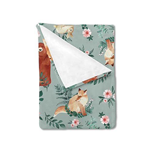 Waldtiere Blumen Blatt Wald Babydecke Unisex Kinder Wohndecke Bär Hirsch Fuchs Tagesdecke Decke Kuscheldecke Krabbeldecke Flanell Schlafdecke Neugeborenen Geschenk für Mütter 101x127 cm von MYSLC