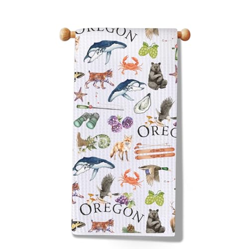 MYSOMY Oregon Reisegeschenk Oregon State Map Geschirrtuch mit Bär, Biber, Portland, Souvenir, Geschenk (Oregon-Handtuch) von MYSOMY