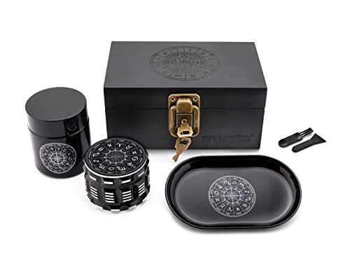 MYSTE ZODIAC Stash Box mit Zubehör, groß Grinder 63mm, geruchsdichtes Combo Set, Stashbox Combo Kit verschließbar mit Schloss, mit Mühle, Rolling Tray Set von MYSTE