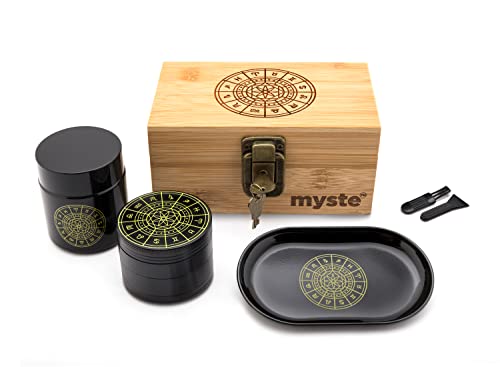 MYSTE ZODIAC Stash Box mit Zubehör, groß Grinder 63mm, geruchsdichtes Set, Stashbox Combo Kit verschließbar, mit Mühle, Rolling Tray Set von MYSTE