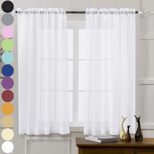 Fenstervorhänge, weiß, durchscheinend, 137 cm lang, 2 Paneele, Tüllvorhänge, Fensterpaneele für Schlafzimmer, Vorhänge, 2 Paneel-Sets, Stangentasche, durchscheinende weiße Vorhänge für Wohnzimmer, Fenstervorhänge, weiß, durchscheinend, 137 cm lang, 2 Paneele, Tüllvorhänge, Fensterpaneele für Schlafzimmer, Vorhänge, 2 Paneel-Sets, Stangentasche, durchscheinende weiße Vorhänge für Wohnzimmer, von MYSTIC-HOME