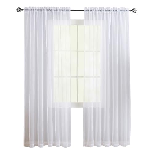 MYSTIC-HOME Gardinen Weiß Transparent - Voile Gardinen Wohnzimmer Modern - Luftige Soft und Sonnenlichtfilterung - Rod Pocket Vorhang Weiss Durchsichtig für Schlafzimmer, 2er Set H225 x B140CM von MYSTIC-HOME