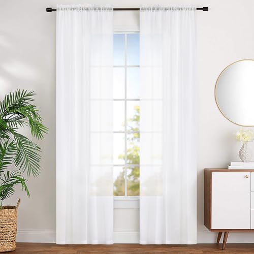 MYSTIC-HOME Sheer Vorhänge weiß 160 cm Länge, für Wohnzimmer, Schlafzimmer, Set 2, 132.1 x 160 cm Garten 52" Wx95 L weiß von MYSTIC-HOME