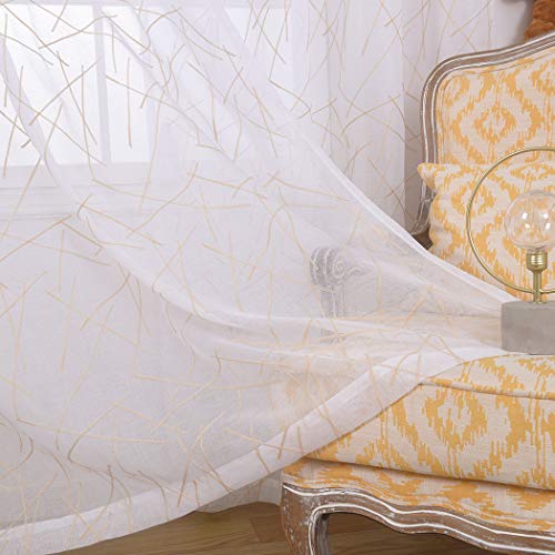 MYSTIC-HOME Transparente beige Vorhänge, 241,9 cm, Bestickt, Zweigmuster, halbtransparent, Fensterdekorationen, Stangentaschen-Voile-Vorhangpaneele, 2er-Set, Beige, 132,1 cm B x 241,9 cm L von MYSTIC-HOME