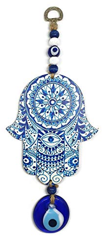 MYSTIC JEWELS Hamsa der Hand der Fatima aus Holz mit türkischem Auge für Glück und Energie zu Hause Farbe 5 von MYSTIC JEWELS