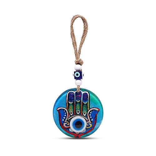MYSTIC JEWELS Hamsa Hand der Fatima aus Glas mit türkischem Auge für Glück zu Hause (Modell 2) von MYSTIC JEWELS