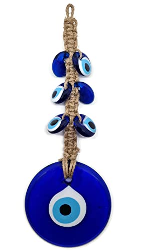 MYSTIC JEWELS - Türkisches Auge Amulett Macrome mit Jute, Hausschutz - Hängendes Amulett - Hängeornament - Hängeschmuck - Blau - Eye Pattern - Böser Blick - Alltag - Geburtstag, Muttertag, Weihnachten von MYSTIC JEWELS