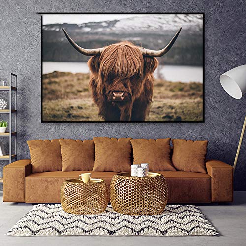 MYSY Highland Cow Poster Leinwand Kunst Tier Poster und Drucke Vieh Malerei Wand Nordic Wand Bild Wohnzimmer Dekor-60x90cmx1 Stück kein Rahmen von MYSY