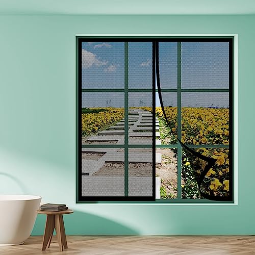 Fliegengitter Fenster 100 x 200 cm, Insektenschutz mit Starkem Klettband Kinderleichte Montage für Windows/Wohnzimmer Fenstern, Schwarz von MYUANH