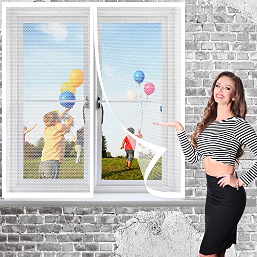 Fliegengitter Fenster 135 x 145 cm, Insektenschutz Selbstklebendes Fliegengitter für Fenster Automatisches Schließen für Windows/Wohnzimmer Fenstern, Weiß von MYUANH