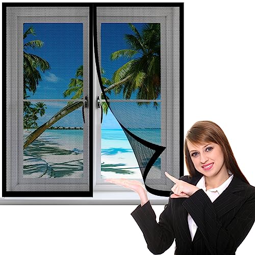 Fliegengitter Fenster Magnet 100 x 195 cm, Insektenschutz Klettband Fliegengitter Fenster mit Klettband Einfache Installation für Windows/Wohnzimmer Fenstern, Schwarz von MYUANH