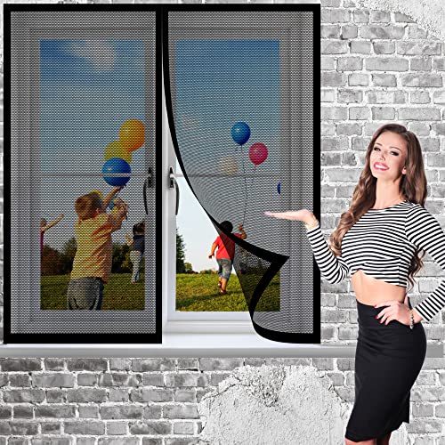 Fliegennetz Fenster Magnet 135 x 125 cm, Insektenschutz Polyester Atmungsaktiver Masche vollmagnetischschließt automatisch für Windows/Wohnzimmer Fenstern, Schwarz von MYUANH