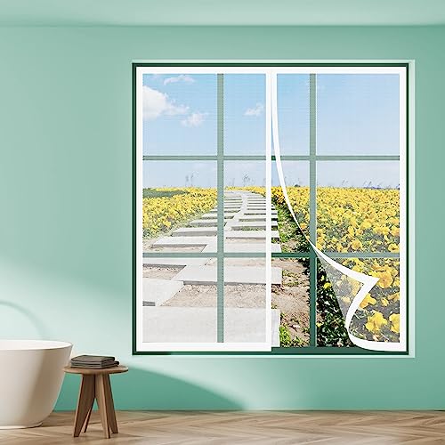 Magnet Fliegengitter Fenster 110 x 170 cm, Insektenschutz Klettband Fliegengitter Fenster mit Klettband Magnetische Adsorption für Windows/Wohnzimmer Fenstern, Weiß von MYUANH