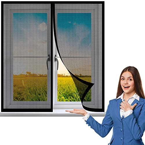 Magnet Fliegengitter Fenster 50 x 150 cm, Insektenschutz mit Starkem Klettband vollmagnetischschließt automatisch für Alle Arten von Fenstern, Schwarz von MYUANH