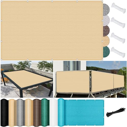 Schattiernetz 6.6 x 6.6 m Wasserdurchlässig & Atmungsaktiv UV Schutz Sonnennetz Shade Sails mit Seile für Garten,Gewächshaus,Hühnerstall, Sandgelb von MYUANH