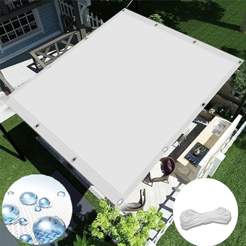 Sonnensegel Wasserdicht 1 x 5 m Premium PES Polyester Sonnenschutz Markise Sonnensegel Rechteckig mit Seilen für Terrasse, Balkon, Pool Un Garten, Weiß von MYUANH