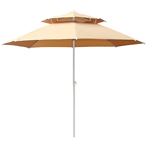 MYUYEE 25 m großer Doppel-Angelschirm Strand-/Garten-/Terrassenschirm Polyester-Regenschirm wasserdicht Sonnenschutz,Leichter Kaffee-Kipp- von MYUYEE