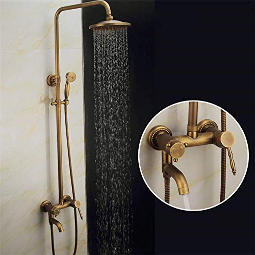 MYUYEE Duschset Kupfer Bronze Europäisches Retro-Badezimmer-Duschset Antik 3-Funktions-Booster mit Hebestangenhahn Runder Top-Spray Langlebig, von MYUYEE