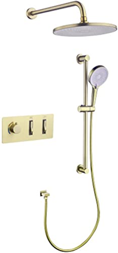 MYUYEE Duschsystem komplette Wandmontage-Duscharmatur-Sets für Badezimmer mit Regenduschkopf und Handbrause Duscharmatur-Set mit Ventil und Verkleidung,Gold MYUYEE Duschsystem komplette Wandmontage-Duscharmatur-Sets für Badezimmer mit Regenduschkopf und Handbrause Duscharmatur-Set mit Ventil und Verkleidung,Gold von MYUYEE