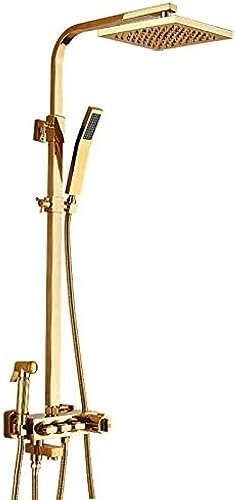 MYUYEE Vergoldetes Kupfer-Duschset Neuer Bad-Duschhahn Badezimmer-Duschhahn-Mischer höhenverstellbares Thermostat-Duschset, von MYUYEE