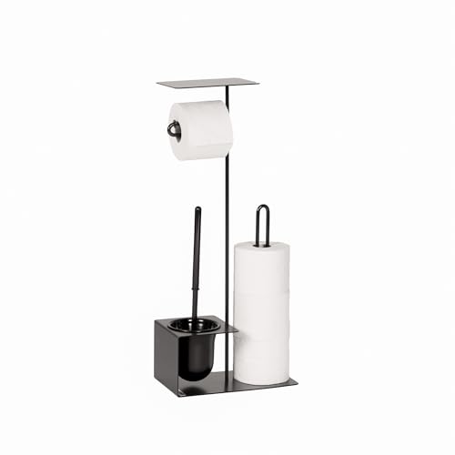 MyWIRE® YBBS 4-in-1 WC-Set – Freistehender Toilettenpapierhalter mit integrierter Bürste und Reserverollenhalter, modernes Design, 100% Made in Austria (Graphitschwarz) von MYWIRE