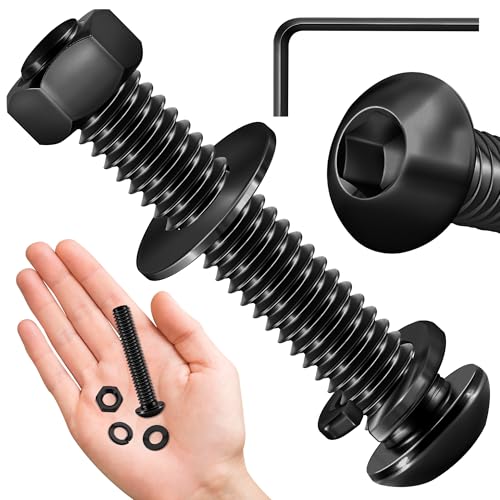 (20 Sets) 1/4-20 Bolzen x 1-1/2 Zoll Halbrundkopfschrauben, Schwarzoxid 304 Edelstahlmuttern und Bolzen, 18-8 Inbusschrauben, Muttern und Bolzen Sortimentsset, Sechskantschlüssel von Mywish von MYWISH