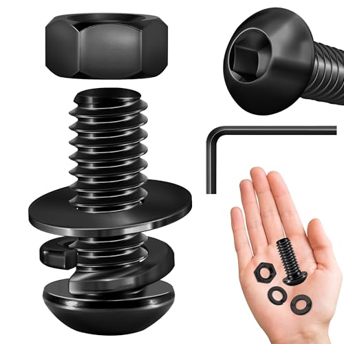 (20 Sets) 1/4-20 Bolzen x 3/4 Zoll Halbrundkopfschrauben, Schwarzoxid 304 Edelstahlmuttern und Bolzen, 18-8 Inbusschrauben, Muttern und Bolzen Sortimentsset, Vollgewinde-Sechskantschlüssel von Mywish von MYWISH
