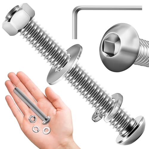 (20 Sets) 1/4-20 Bolzen x 5,1 cm Halbrundkopfschrauben, 304 Edelstahl-Muttern und Bolzen, 18-8 Inbusschrauben, Muttern und Bolzen, Sortimentsset, Vollgewinde, mit Sechskantschlüssel von Mywish von MYWISH