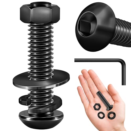 (20 Sets) 3/8-16 Bolzen x 1-3/4 Zoll Halbrundkopfschrauben, Schwarzoxid 304 Edelstahlmuttern und Bolzen, 18-8 Inbusschrauben, Muttern und Bolzen Sortimentsset, Sechskantschlüssel von Mywish von MYWISH