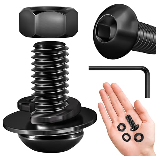 (20 Sets) 3/8-16 Bolzen x 2,2 cm Halbrundkopfschrauben, Schwarzoxid 304 Edelstahl-Muttern und Bolzen, 18-8 Inbusschrauben, Muttern und Bolzen, Sortimentsset, Sechskantschlüssel von Mywish von MYWISH