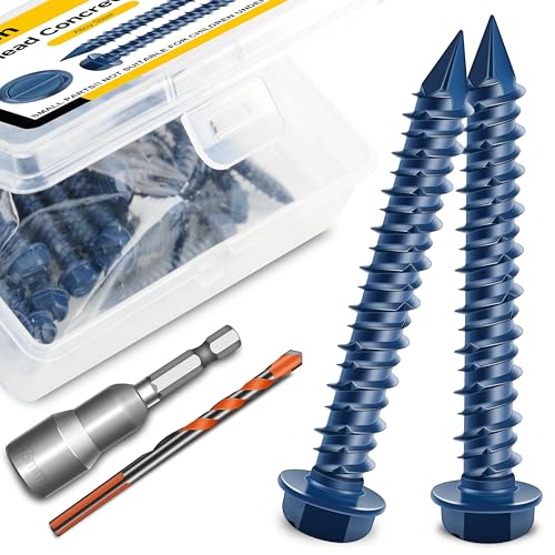 Mywish 100 Stück 1/4 x 2-1/4 Zoll Betonschrauben, Sechskant-Unterlegscheibenkopf, Mauerwerk, Stuckschrauben, Anker-Set mit 3/16 Bohrer, selbstschneidend zur Verankerung an Mauerwerk, Block oder Ziegel Mywish 100 Stück 1/4 x 2-1/4 Zoll Betonschrauben, Sechskant-Unterlegscheibenkopf, Mauerwerk, Stuckschrauben, Anker-Set mit 3/16 Bohrer, selbstschneidend zur Verankerung an Mauerwerk, Block oder Ziegel von MYWISH