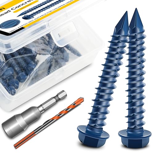 Mywish 30 Stück 1/4 x 2-1/4 Zoll Betonschrauben, Sechskant-Unterlegscheibenkopf, Mauerwerk, Stuckschrauben, Anker-Set mit 3/16 Bohrer, selbstschneidend zur Verankerung an Mauerwerk, Block oder Ziegel Mywish 30 Stück 1/4 x 2-1/4 Zoll Betonschrauben, Sechskant-Unterlegscheibenkopf, Mauerwerk, Stuckschrauben, Anker-Set mit 3/16 Bohrer, selbstschneidend zur Verankerung an Mauerwerk, Block oder Ziegel von MYWISH