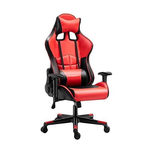 Gaming-Stuhl, Gamichair Racistyle Bürostuhl, höhenverstellbarer Computerstuhl mit hoher Rückenlehne, drehbarer Leder-Arbeitsstuhl mit Kopfstütze und Lordosenstütze for Büro, Zuhause, Arbeitszimmer/Rot von MYXJX
