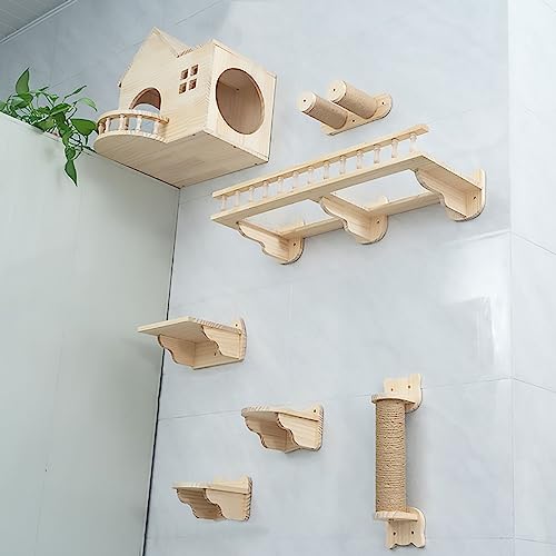 Katzenwandmöbel, An der Wand befestigter Kletterrahmen aus Massivholz for Katzen, Wandluftkorridor, Katzenwand-Raumkapsel, Katzennest nimmt keinen Boden EIN(Style5) von MYXJX