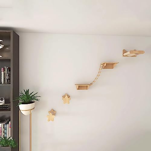 Katzenwandmöbel, Katzengehege aus Naturholz for Wände mit Sisal-Kratzbaum for Schlafen, Spielen und Klettern der Katze(Set6) von MYXJX