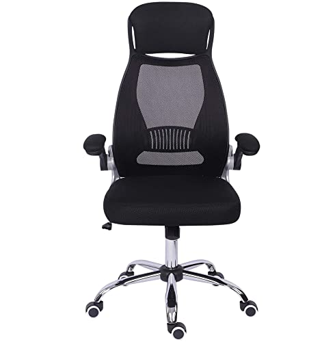 MYXJX Gaming-Stuhl, Ergonomischer Bürostuhl mit klappbarer Armlehne, Schreibtischstuhl for Heimcomputer mit Rückenlehne, höhenverstellbarer Bürostuhl mit Kopfstützen-Rückenstütze/Schwarz von MYXJX