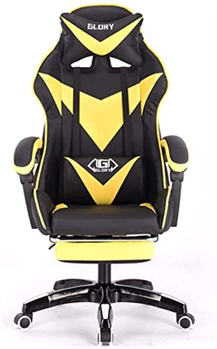 MYXJX Gaming-Stuhl, Gamis-Drehstuhl aus Leder, Zero Chair, Computerstuhl mit hoher Rückenlehne, Verstellbarer Bürostuhl mit Kopfstütze und Lendenwirbelstütze/Pink(Black and Yellow) von MYXJX