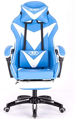MYXJX Gaming-Stuhl, Gamis-Drehstuhl aus Leder, Zero Chair, Computerstuhl mit hoher Rückenlehne, Verstellbarer Bürostuhl mit Kopfstütze und Lendenwirbelstütze/Pink(White and Blue) von MYXJX
