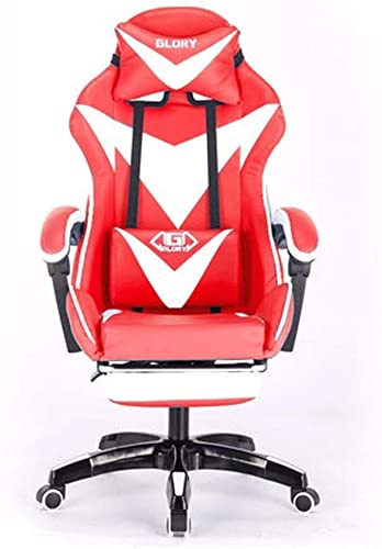 MYXJX Gaming-Stuhl, Gamis-Drehstuhl aus Leder, Zero Chair, Computerstuhl mit hoher Rückenlehne, Verstellbarer Bürostuhl mit Kopfstütze und Lendenwirbelstütze/Pink(White and Red) von MYXJX