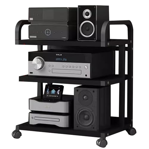 MYXJX Plattenspieler-Ständer, Rollbarer Audio-Rack-SchrankStereo-Komponentenständer auf Rädern, 3 4-stufiger moderner Medienständer AudioVideo-Regal(A,3 TIER65cm/25.6inch Tall) von MYXJX