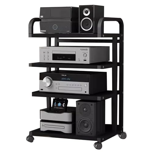 MYXJX Plattenspieler-Ständer, Rollbarer Audio-Rack-SchrankStereo-Komponentenständer auf Rädern, 3 4-stufiger moderner Medienständer AudioVideo-Regal(A,4 TIER85cm/33.7inch Tall) von MYXJX