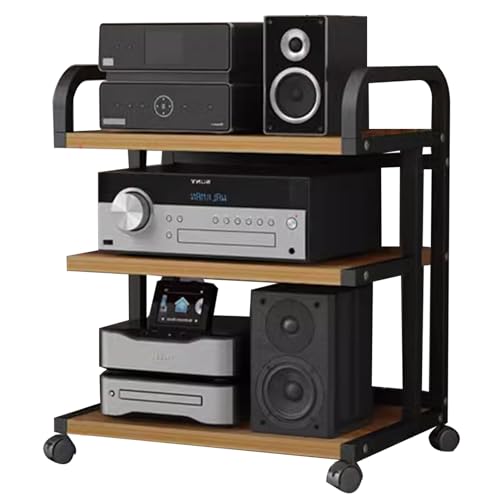 MYXJX Plattenspieler-Ständer, Rollbarer Audio-Rack-SchrankStereo-Komponentenständer auf Rädern, 3 4-stufiger moderner Medienständer AudioVideo-Regal(B,3 TIER65cm/25.6inch Tall) von MYXJX