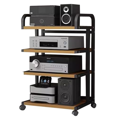 MYXJX Plattenspieler-Ständer, Rollbarer Audio-Rack-SchrankStereo-Komponentenständer auf Rädern, 3 4-stufiger moderner Medienständer AudioVideo-Regal(B,4 TIER85cm/33.7inch Tall) von MYXJX